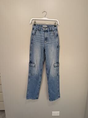 PacSun 90's Boyfriend Carpenter Jeans Cargo Pockets Retro Style - Size 24